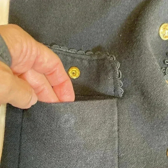 Sioni Black Open Front Cardigan Sweater with Gold Colored Buttons, Size Medium. - Picture 7 of 13